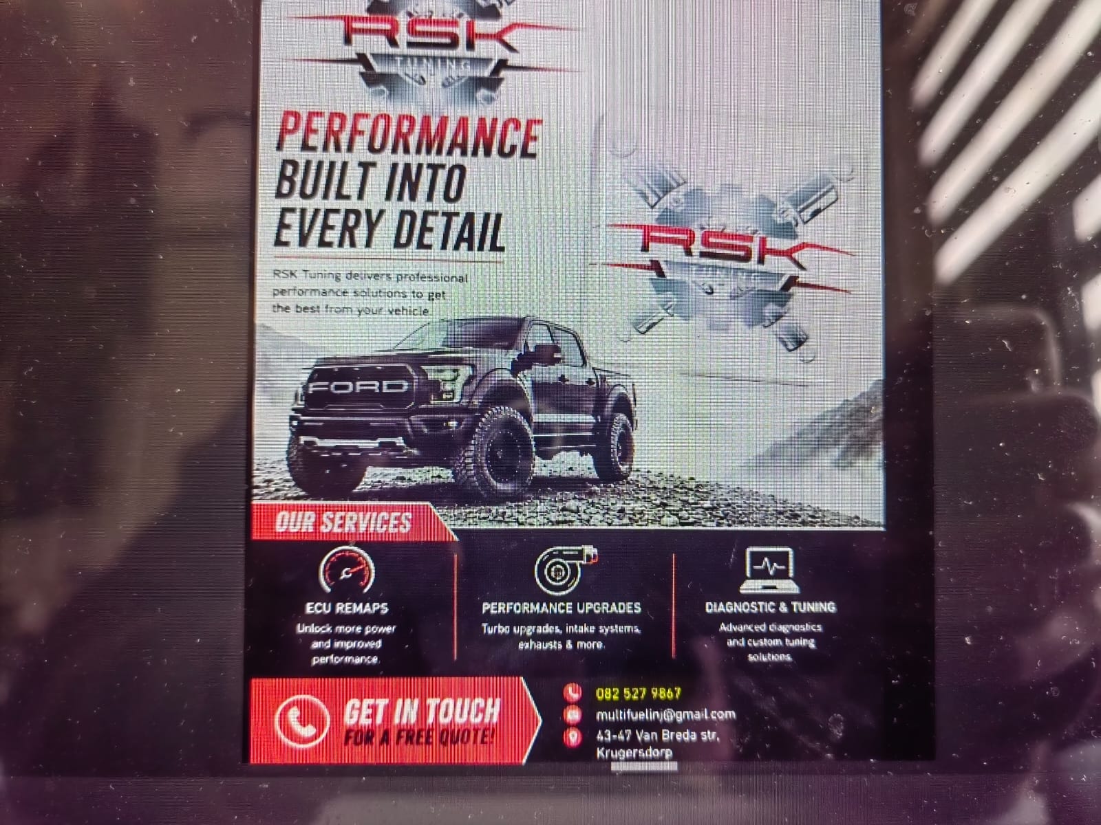 RSK Tuning advert with Ford performance vehicle and service highlights.